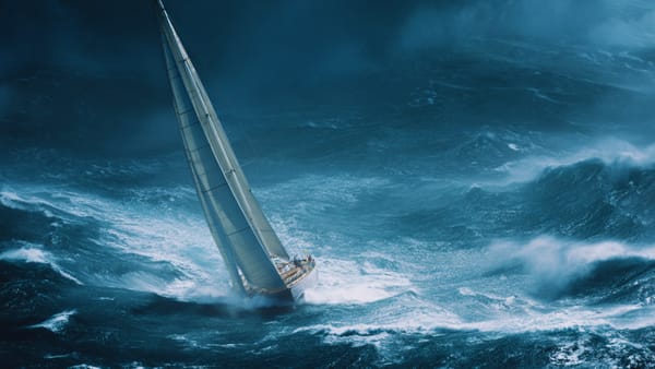 a monohul yacht racing through the high seas